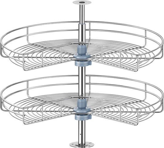 24" Kidney Corner Cabinet Lazy Susan - Turntable for Kitchen, Adjustable Height Replacement Shelves for Corner Cabinet, Chrome Silver (Cannot be Door-Mounted)