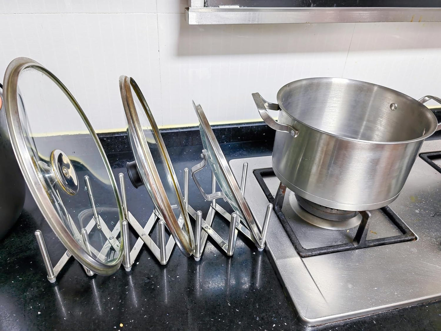 Pot Lid Organizer Pot Lid Holder Adjustable Pot Lid & Plate& Pans multipurpose Organizer Rack Holder Stainless Steel Dish Plate Drying Rack