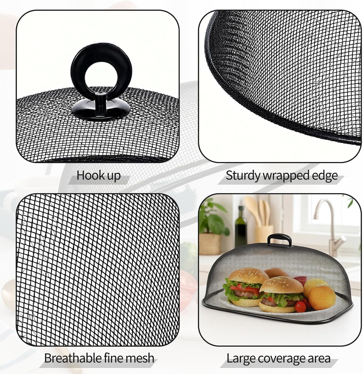 8 Pack Metal Mesh Screen Food Covers, 2 Large (18.5”) and 6 Small (11”) Sets, Reusable Metal Mesh Food Covers for Outdoors, Camping, Picnics and Parties