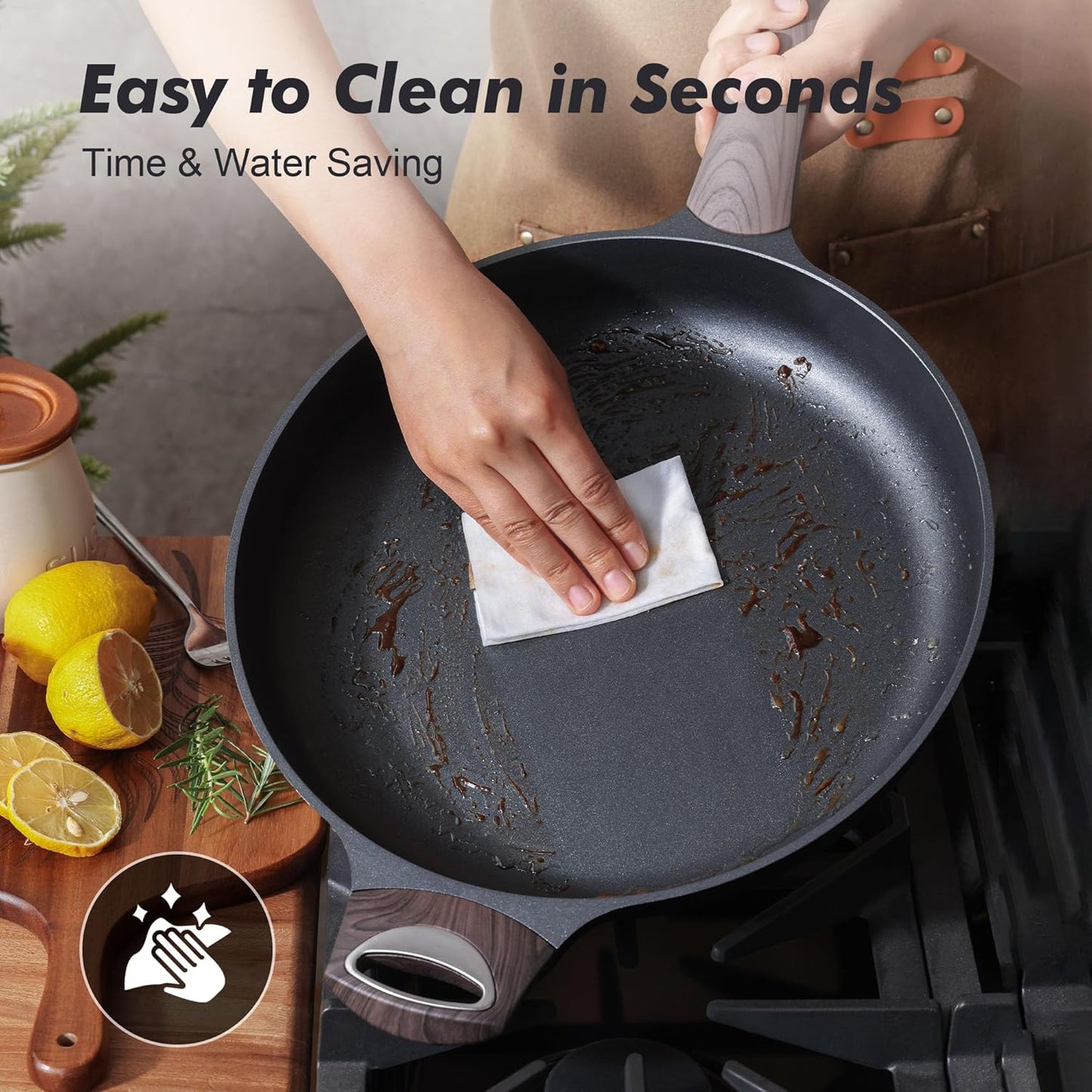 SENSARTE Nonstick Frying Pan Skillet 12.5Inch Large Non Stick Omelette Pans with Ergonomic Handle, Healthy Kitchen Cooking Chef's Pan, Free of Intentionally Added PFOA, Induction Compatible, Black