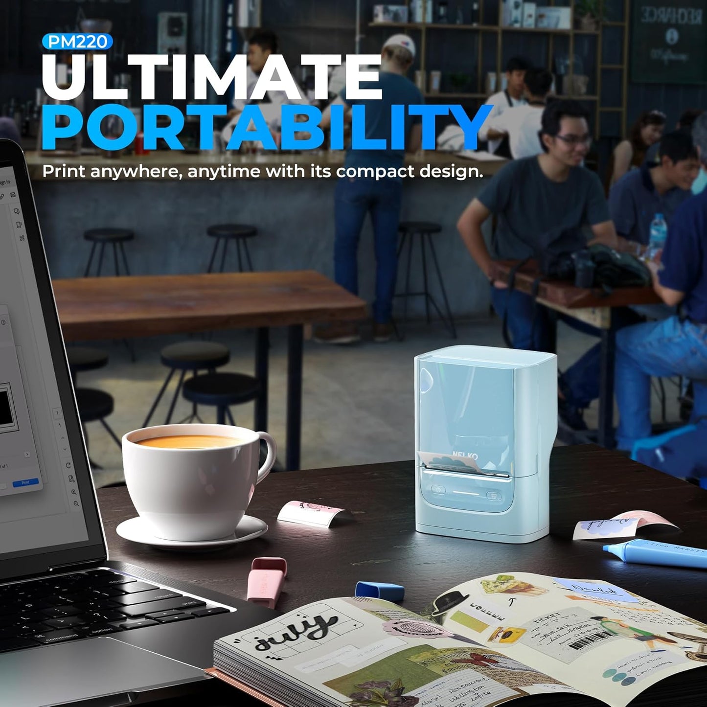 Nelko PM220 Bluetooth Label Maker Machine with Tape, 2 Inch Portable Thermal Printer for Small Business, Address, Logo, Clothing, Sticker Printer for Phones & PC, Cyan