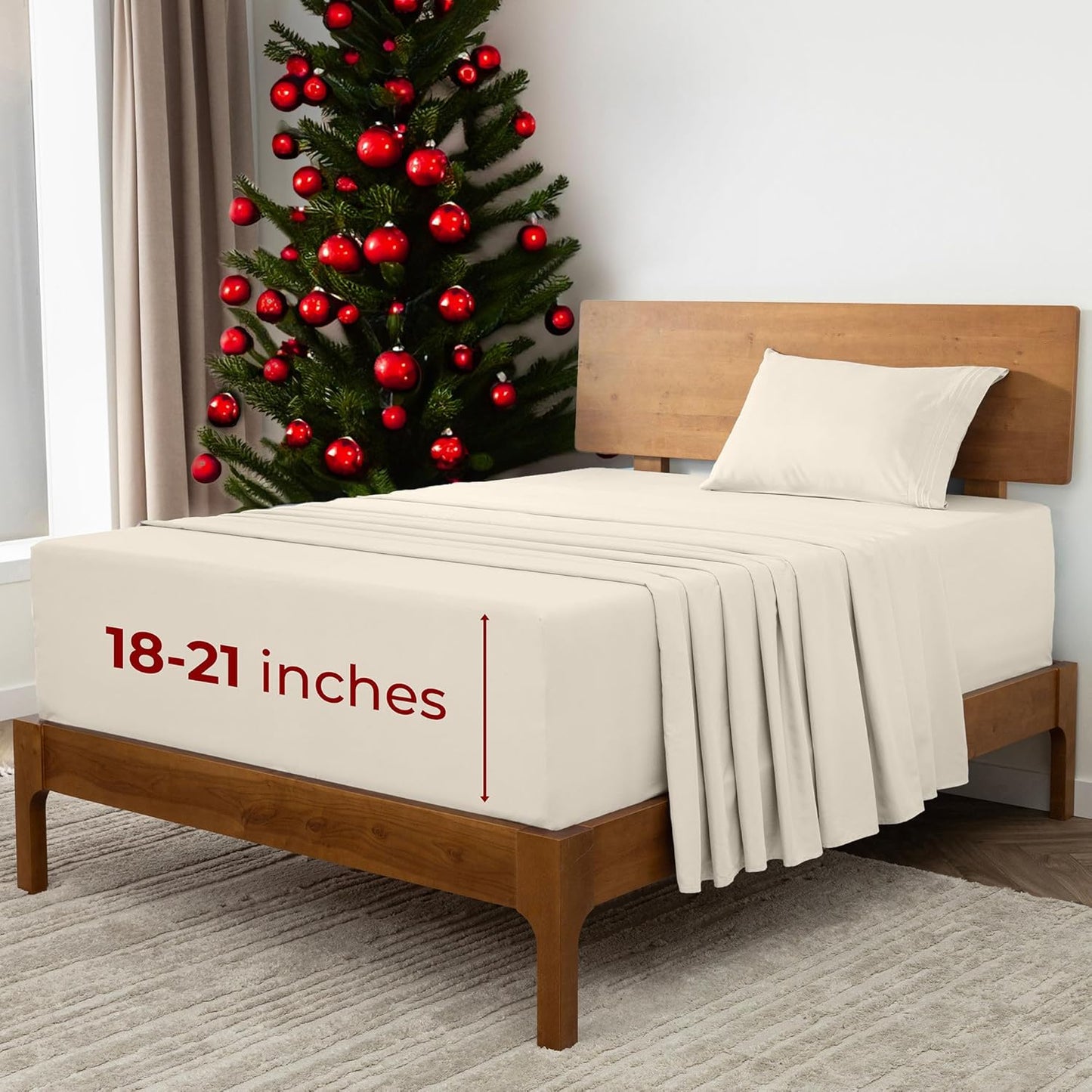 Mellanni Extra Deep Twin XL Sheets - 3 PC Iconic Collection Bedding - Luxury, Ultra Soft, Cooling Bed Sheets - Wrinkle, Fade, Stain Resistant (Twin Extra Long, Golden Ivory)