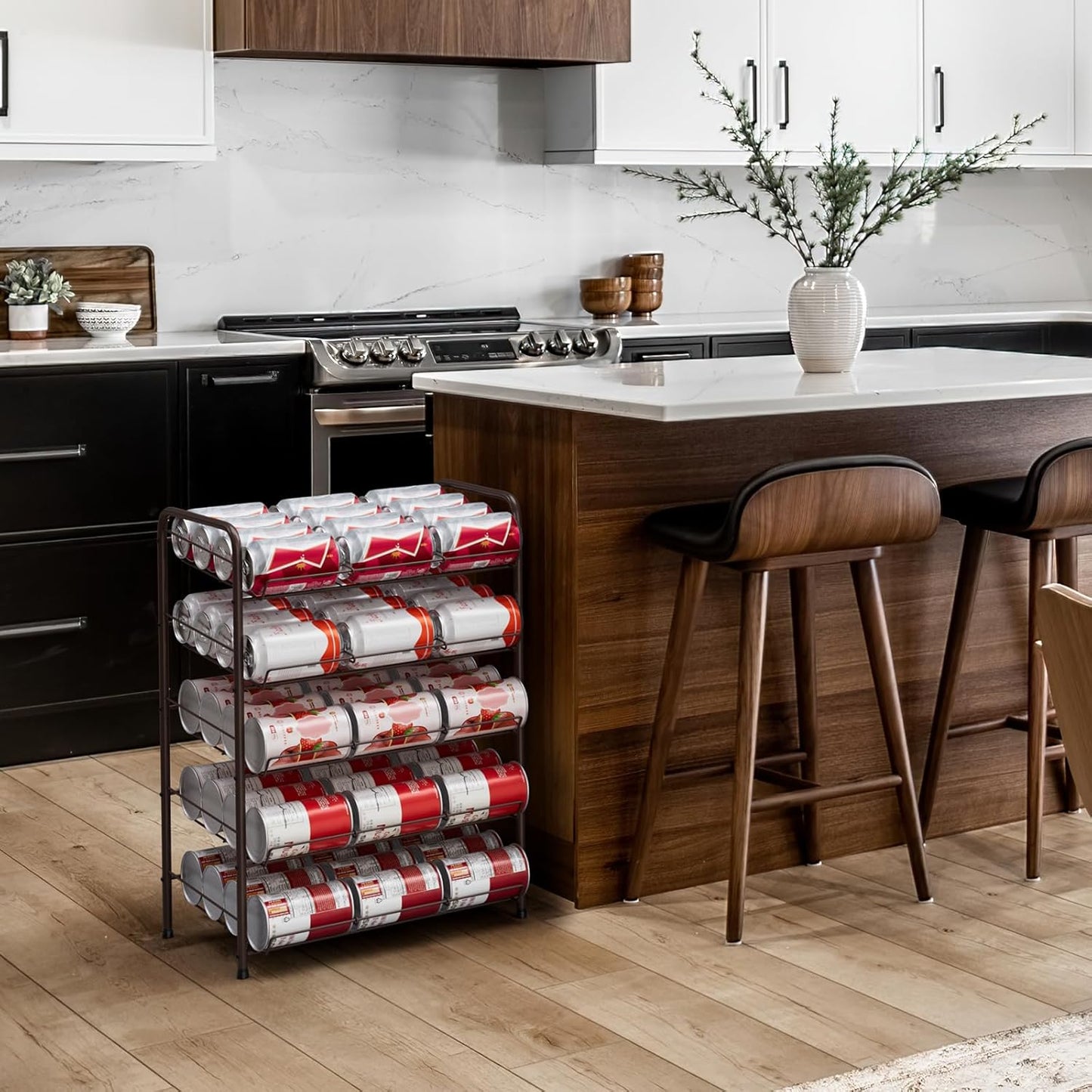 Vrisa Can Rack Organizer 5 Tier Cans Storage Organizer for Pantry Metal Can Food Holders Stacking Canned Goods Dispenser Rack Soda 60 Cans Organizers for Kitchen Pantry Cabinet, Rustic Brown