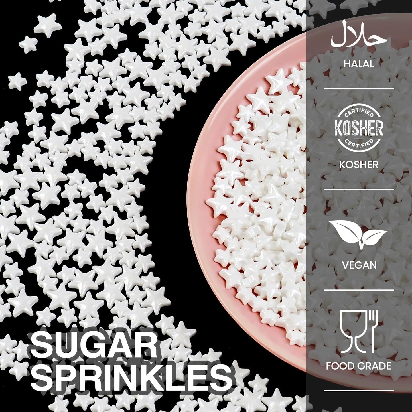White Star Sprinkles for Cake Decorating, Edible Star Candy, 150g/5.29oz Mix Size, Baking Cake Decoration, Cupcake, Cookie, Holiday, Valentine's Day, Wedding Party, Christmas Supplies