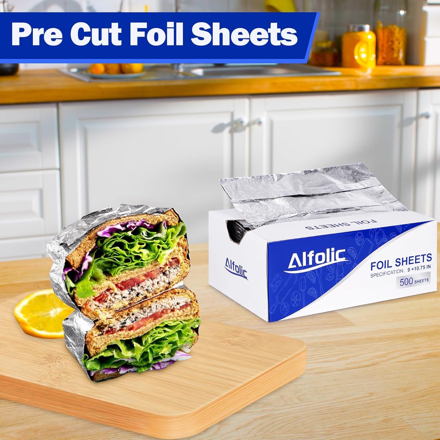 Aluminum Foil Sheets - 9" x 10.75" Pre Cut Tin Foil, Premium Aluminum Foil Wraps for Cooking, Storing Food - 500 Sheets