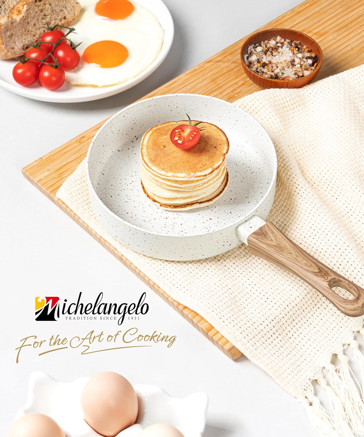 MICHELANGELO Small Frying Pan Nonstick - 6 Inch Single Egg Frying Pan, Mini Skillet with Stay-Cool Handle, Non-Toxic Omelette Pan, White
