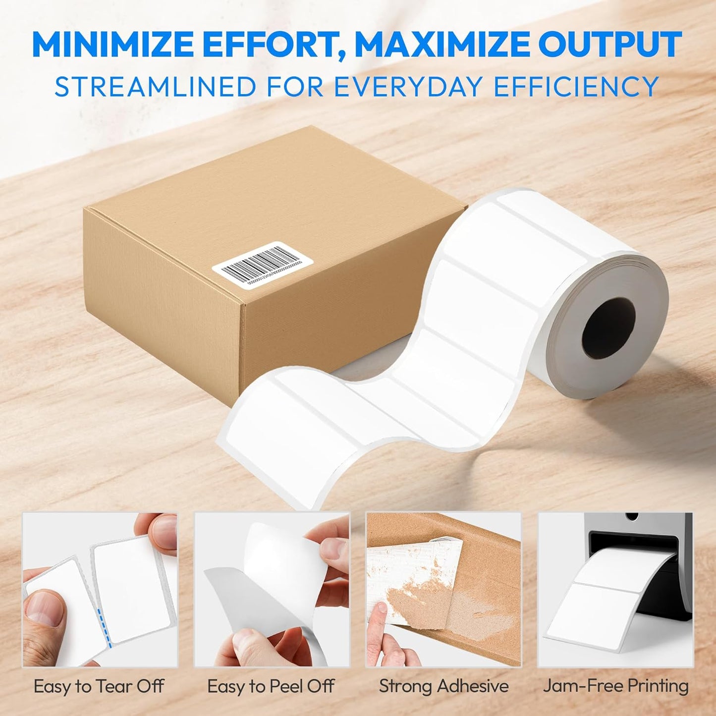 4x3 Direct Thermal Label, Barcode Address Mailing Name Shipping Labels, Perforated Thermal Stickers, Multipurpose, Commercial Grade for Thermal Printer, Strong Adhesive, 500/Roll, 4 Rolls