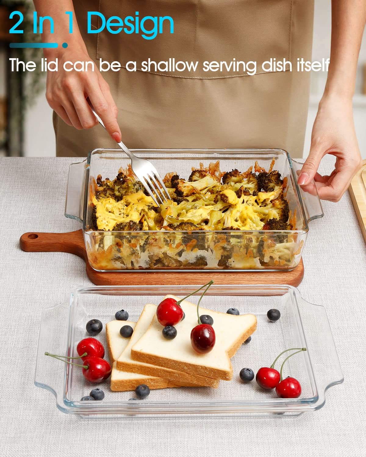 NUTRIUPS 8 x 9.5 Inches Rectangular Glass Casserole Dish With Glass Lid 2 Quart Glass Bakeware Glass Microwave Casserole Dish Glass Baking Dish with Lid