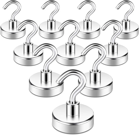 Neosmuk Magnetic Hooks, Heavy Duty Earth Magnets with Hook for Refrigerator, Extra Strong Cruise Hook for Hanging, Magnetic Hanger for Curtain, Grill(Pack of 10)