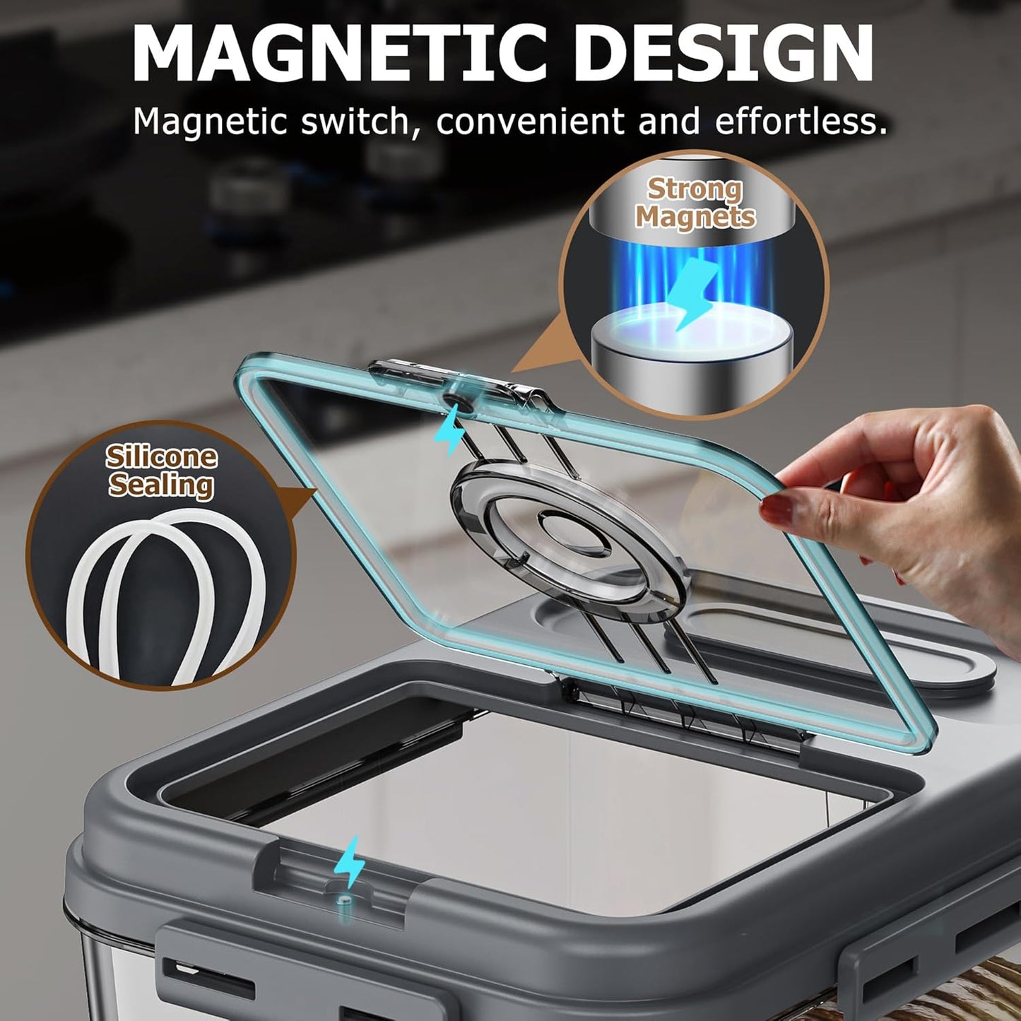 Bread Box For Kitchen Countertop, Airtight Bread Storage Container, Bread Container For Homemade Breads, Cookies, And Cake, Grey Bread Keeper