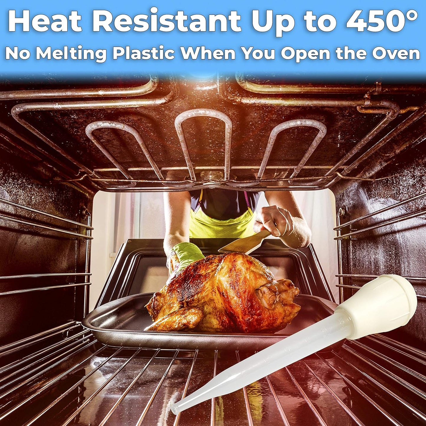 BPA Free, Pro Grade Turkey Baster 1 Pack. Extra Large 11 Inch Bulb Basters with Measuring Lines Perfect for Cooking Juicy, Tender Meat. Best Plastic Suction Basting Syringe, Kitchen Tools and Supplies