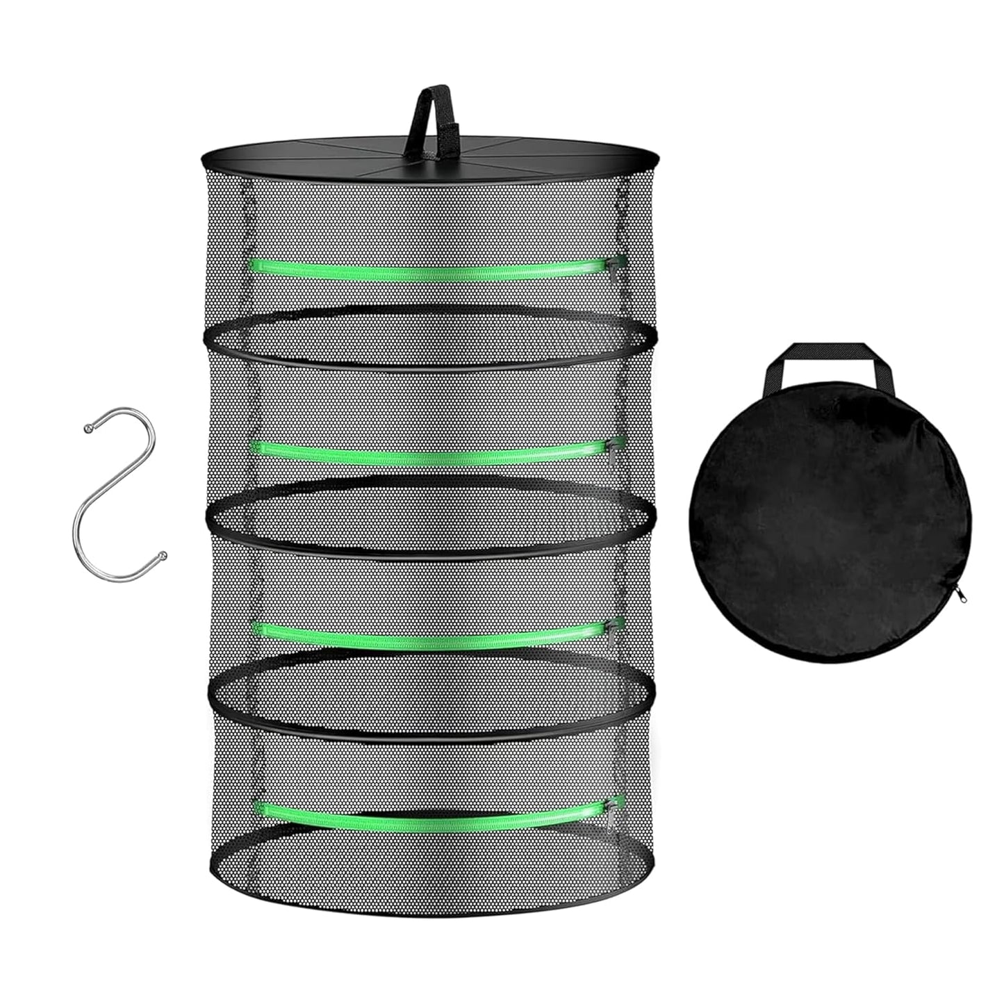 Simple Deluxe 2 Layer 24'' Herb Drying Rack with Hook, Zippered Design Hanging Dry Mesh Folding Basket Dryer for Clothes, Herbs