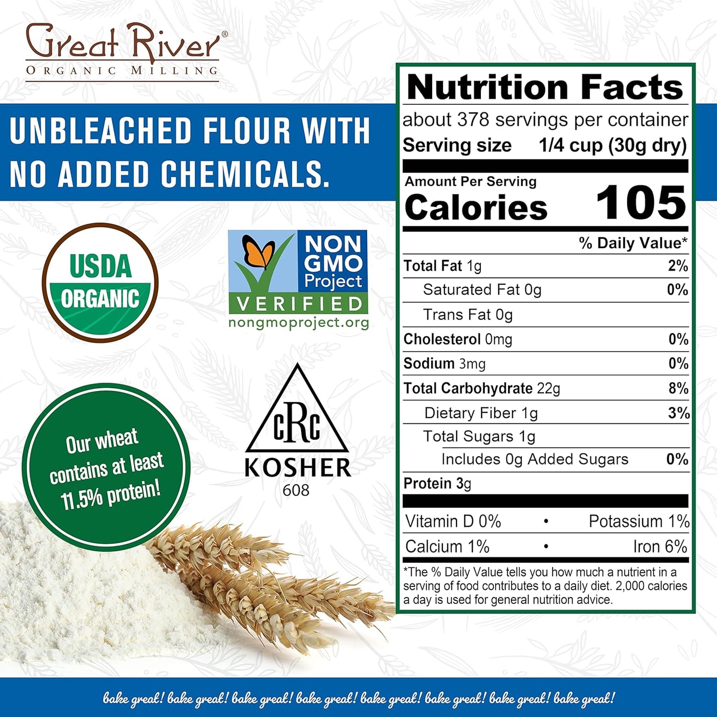 Great River Organic Milling Lily White Organic All-Purpose Flour | Unbleached & Unbromated | Non-GMO, Kosher | Ideal for Bread, Cookies, Cakes, Pizza Dough & Everyday Baking | 25 Lb