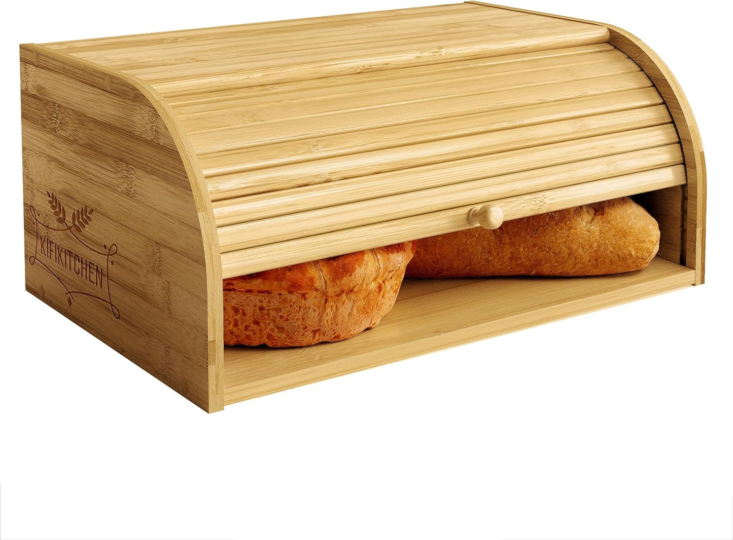 Bamboo Bread Box Space Saving Rustic Roll-Top Bread Bin for Countertop - Store Bread Cake and Baked Goods - 15 x 9.8 inches (Sliding door)