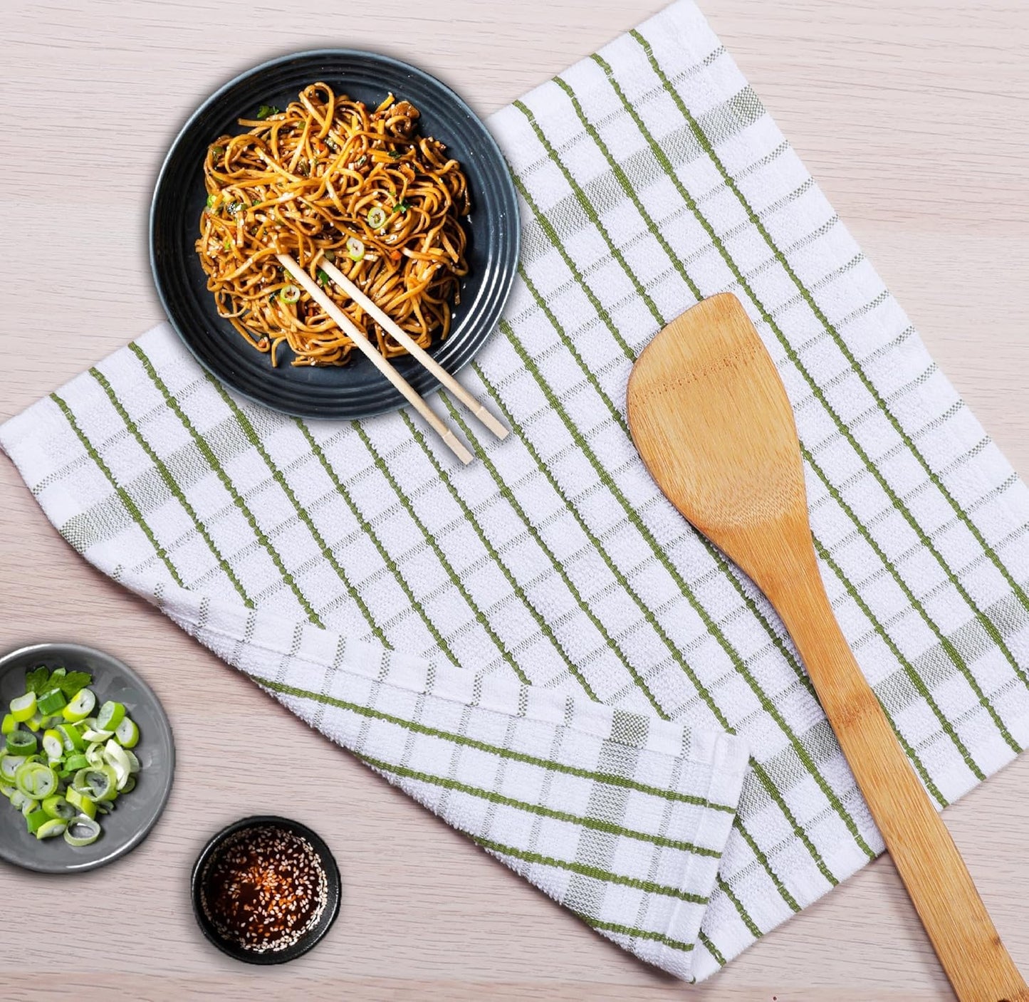 AMOUR INFINI Kitchen Dish Cloths Set of 8 - Ultra Soft, Highly Absorbent, Quick-Drying Terry Cotton Dishcloths 12"x12" Inch Wash & Cleaning Cloths for Kitchen & Dishwashing (Green)