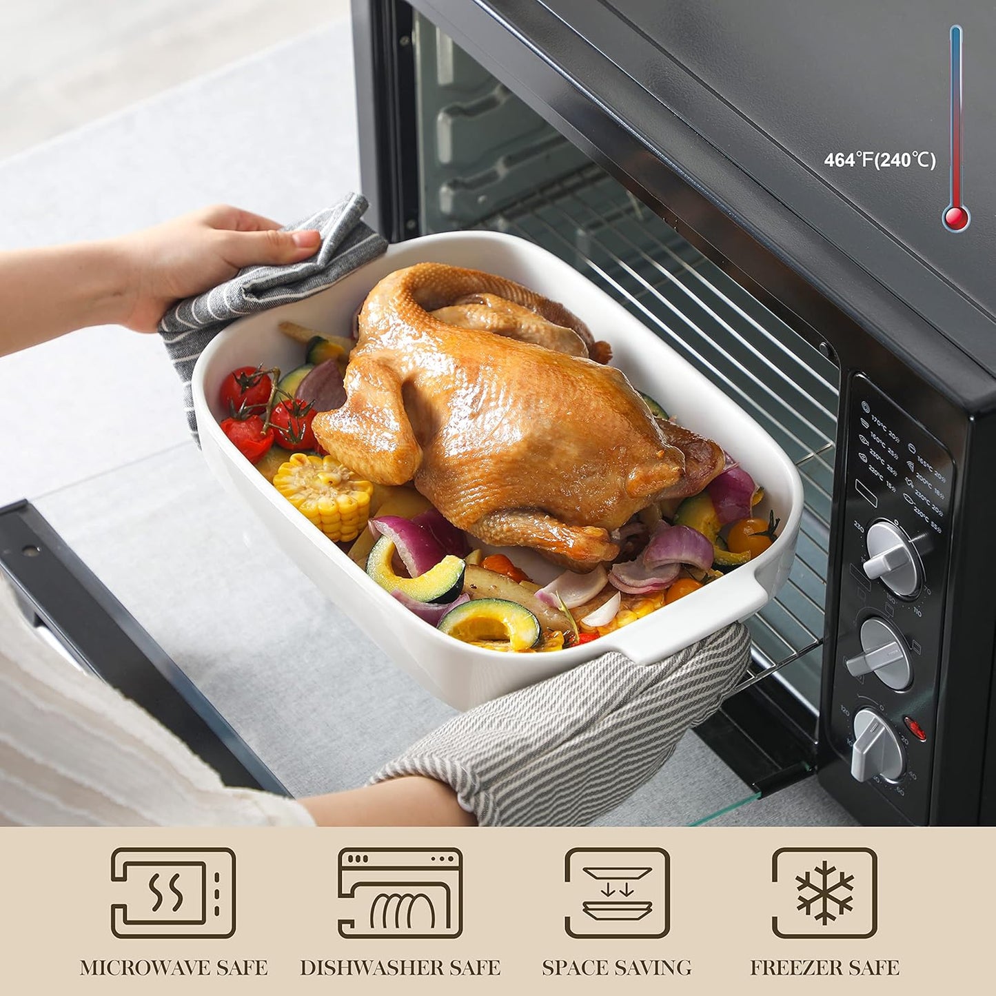 MALACASA Casserole Dishes for Oven, Porcelain Baking Dishes Set of 3, Durable Casserole Dish Set Lasagna Pan Deep, Ceramic Bakeware Sets with Handles, White (13.8''/11.7''/9.4''), Series Bake