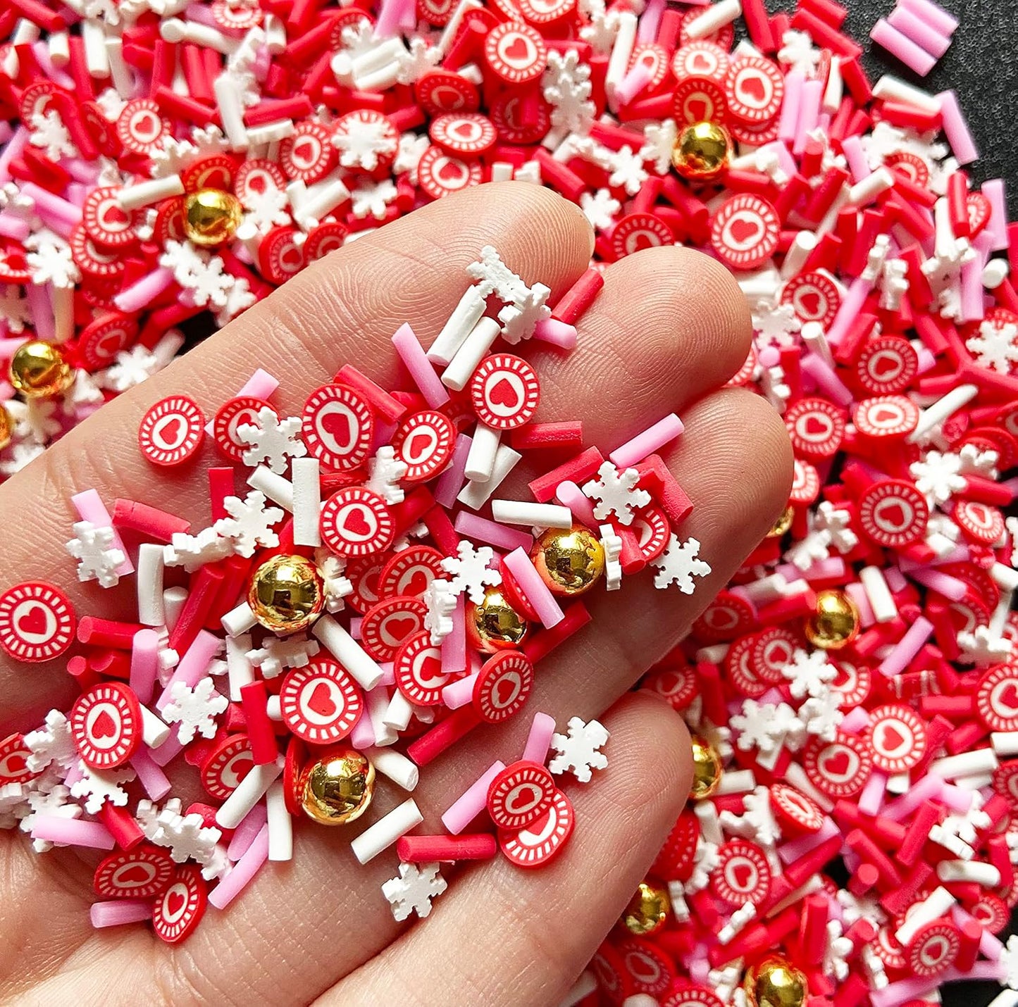 EHOPE Fake Sprinkles Resin Sprinkles Fake Candy Sprinkles Clay Sprinkles Polymer Sprinkles Polymer Clay Slices for Nail Art DIY Crafts Cake Phone Case(40G-Red Heart+Snowflake-32)