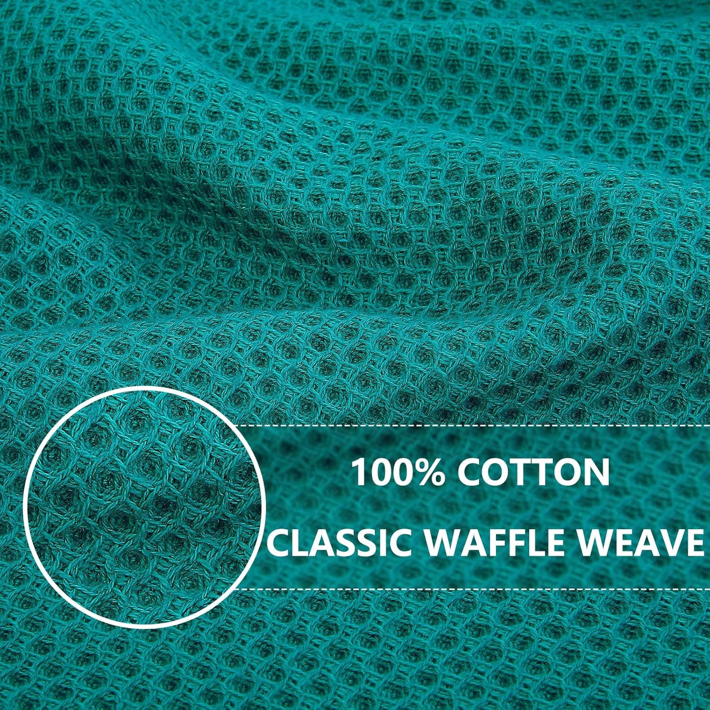 Homaxy 100% Cotton Waffle Weave Kitchen Dish Towels, Ultra Soft Absorbent Quick Drying Cleaning Towel, 13 x 28 Inches, 8-Pack, Teal