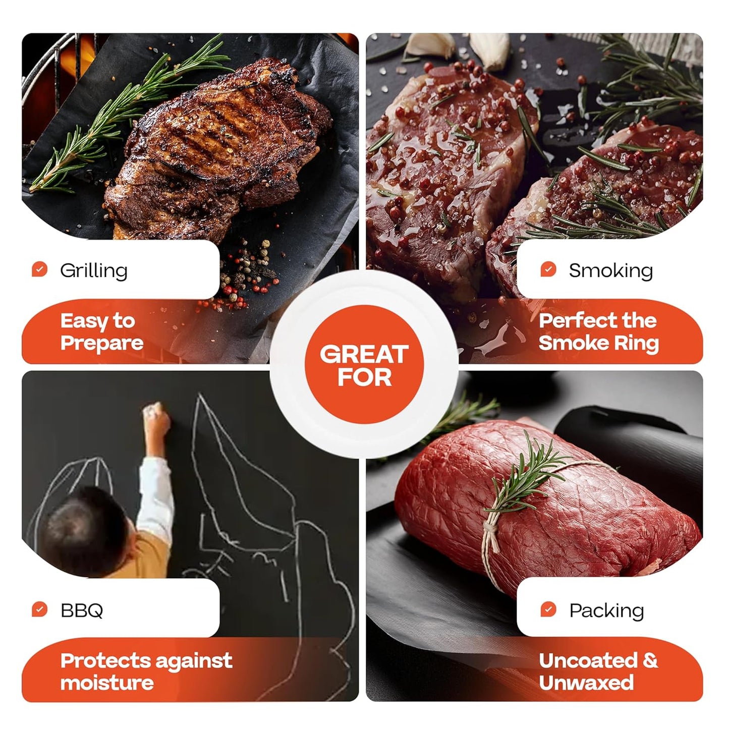 Black Butcher Paper 18" x 2160" (180 feet) - USA-Made Natural Butcher Paper Roll for Meat and Fish - Uncoated, Unwaxed & Food-Grade Material for Grilling - BBQ Papers for Smoking by IDL Packaging