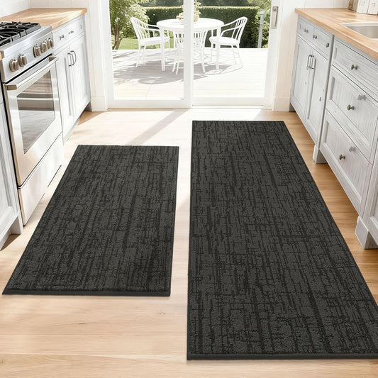 COSY HOMEER Kitchen Rugs Non Slip Washable 24"x36"+24"x60" Absorbent Soft Kitchen Mats for Floor Polyester Kitchen Runner Rug Sets of 2 Kitchen Floor Mats for Sink Mat,Hallway,Laundry,Dark Grey