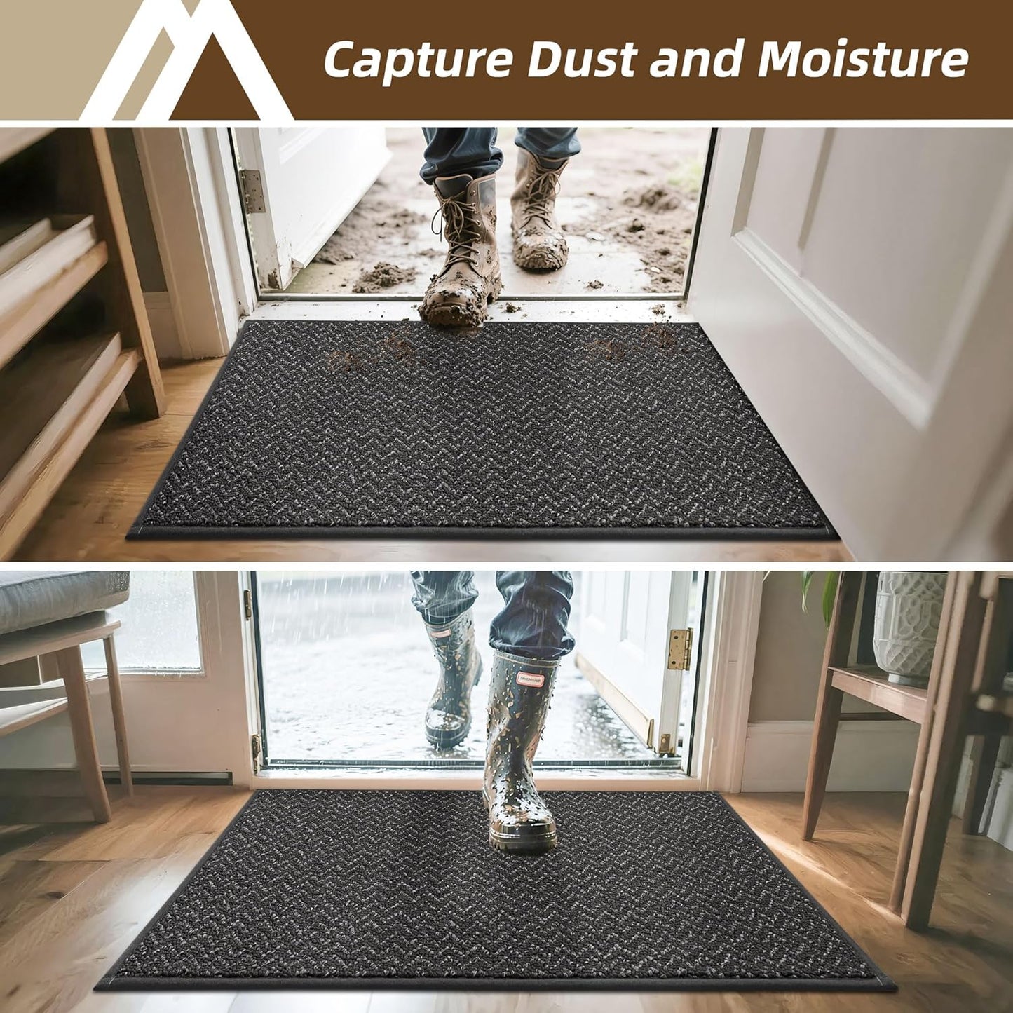 COSY HOMEER-Door-Mat 32"x48" Non Slip Absorbent Entryway Rugs Dirt Trapper Doormats Washable Entrance Mats Low Pile Welcome Floor Mat for Front Back Door and Entry Mats,Dark Grey