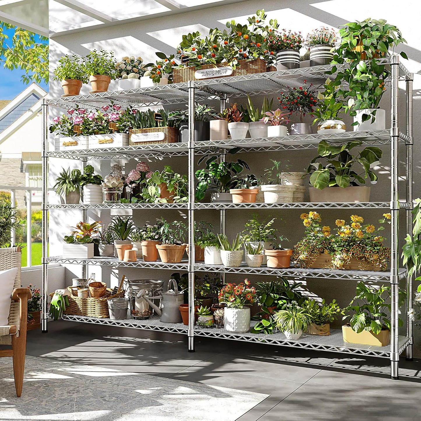 REIBII 70" W Wire Shelving Load 1500LBS, Metal Shelving 5-Tier Storage Shelves Metal Shelves for Storage Adjustable Shelving Rack for Pantry Kitchen Commercial School 70" W*15.8" D*72.4" H,Chrome