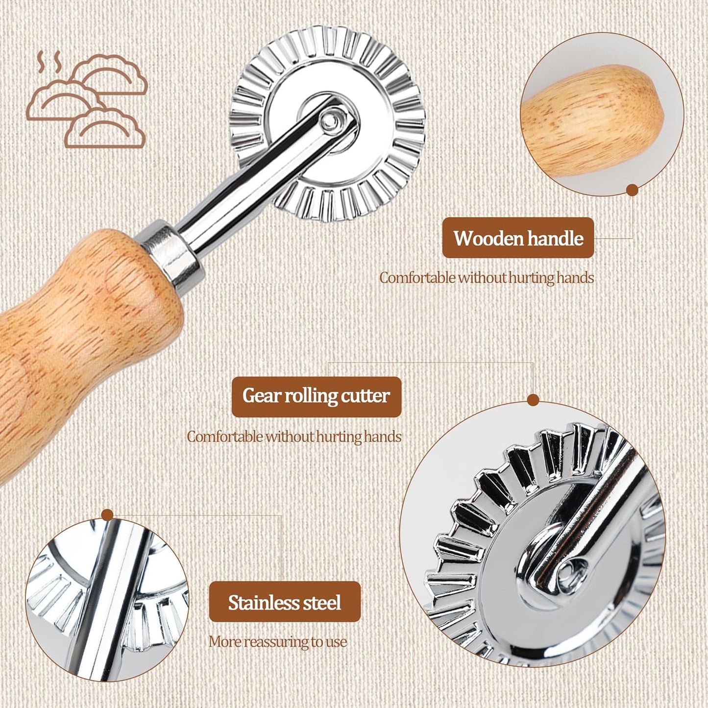 Short Handle Small Cutter Wheel - Exquisite Wooden Handle, Perfect for Pasta, Pizza, Ravioli, Cookie - Versatile Crinkle and Biscuit Cutter for Effortless Slicing
