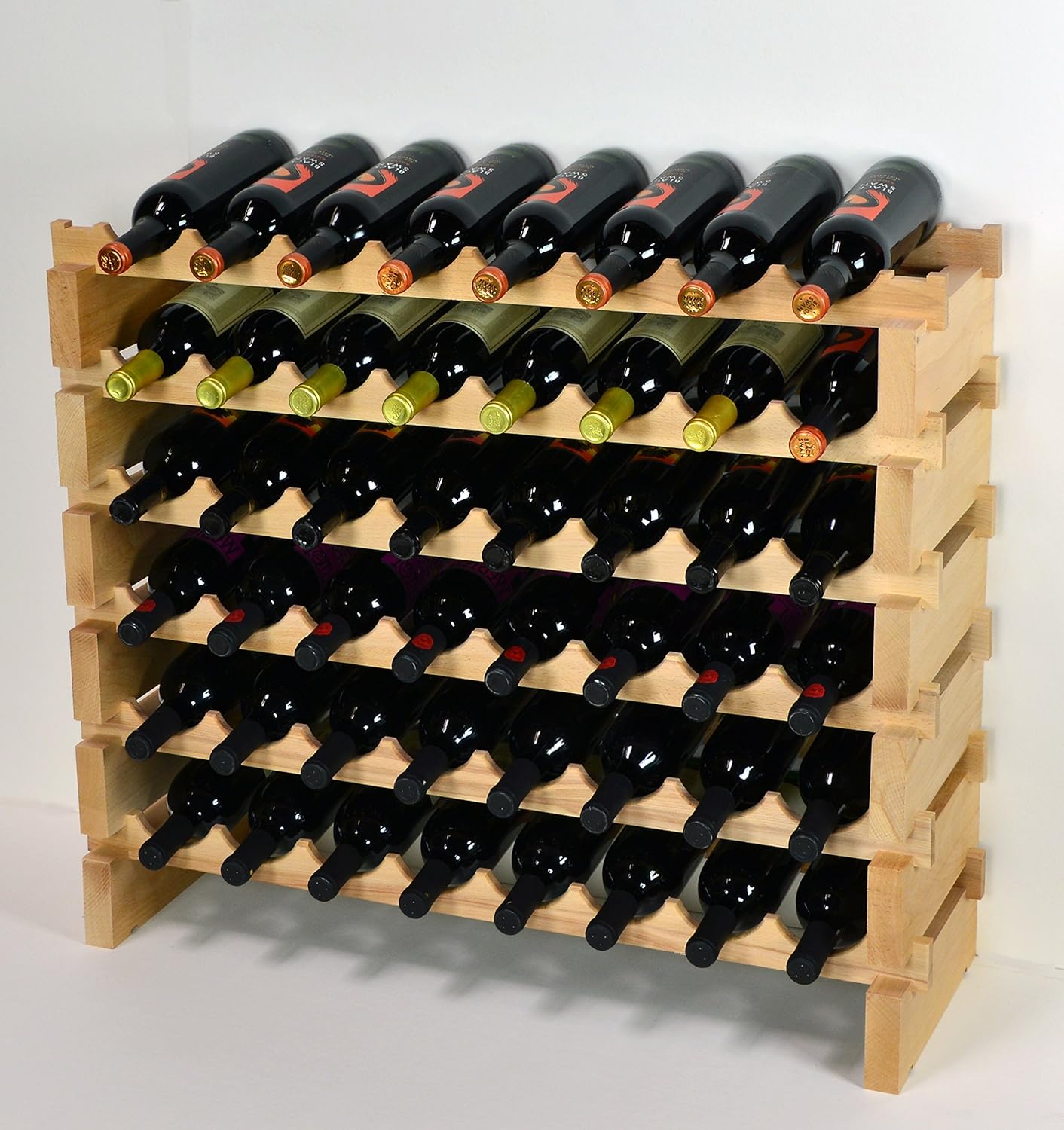 sfDisplay.com,LLC. Modular Wine Rack Beechwood 32-96 Bottle Capacity 8 Bottles Across up to 12 Rows Newest Improved Model (48 Bottles - 6 Rows)