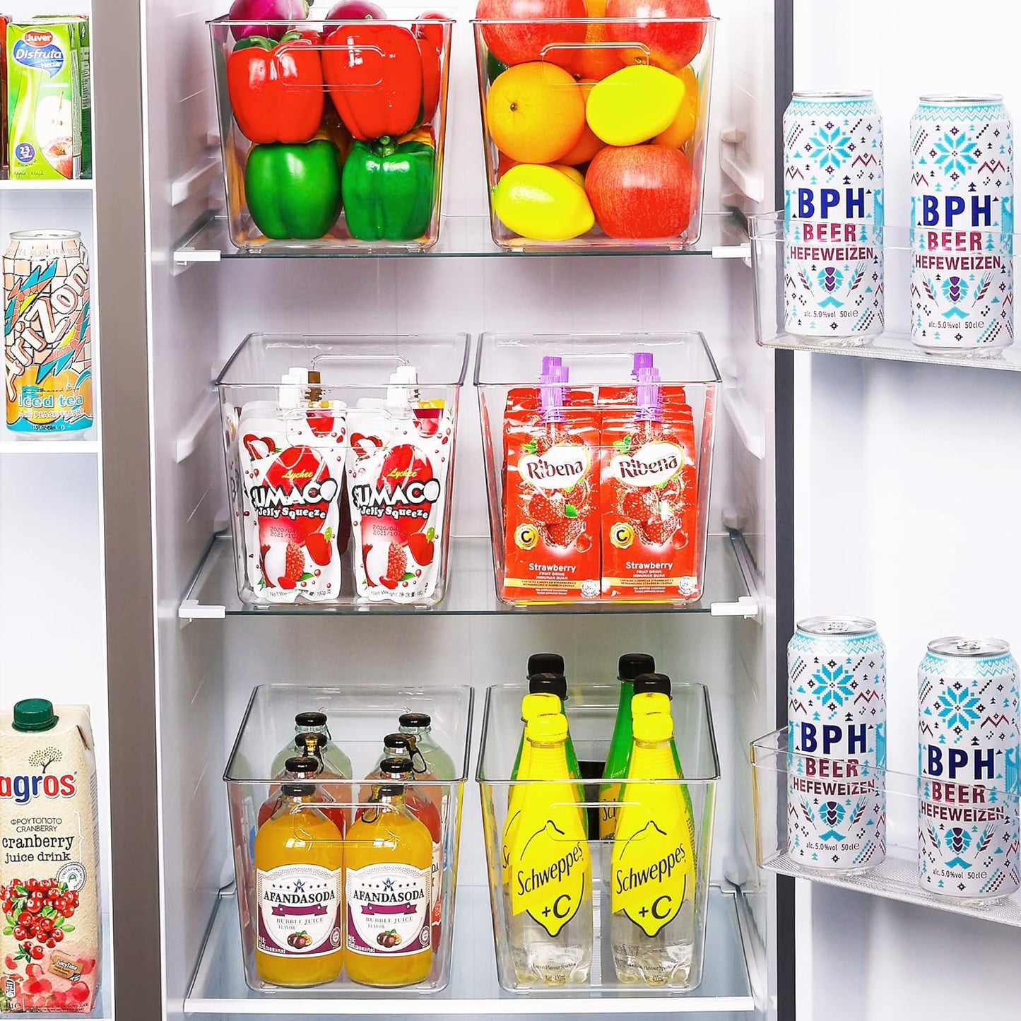 Vtopmart 6 PCS Clear Plastic Storage Bins, Pantry Organizer Containers with Handle for Refrigerator, Fridge, Cabinet, Kitchen, Countertops, Cupboard, Home Organization and Storage, XL