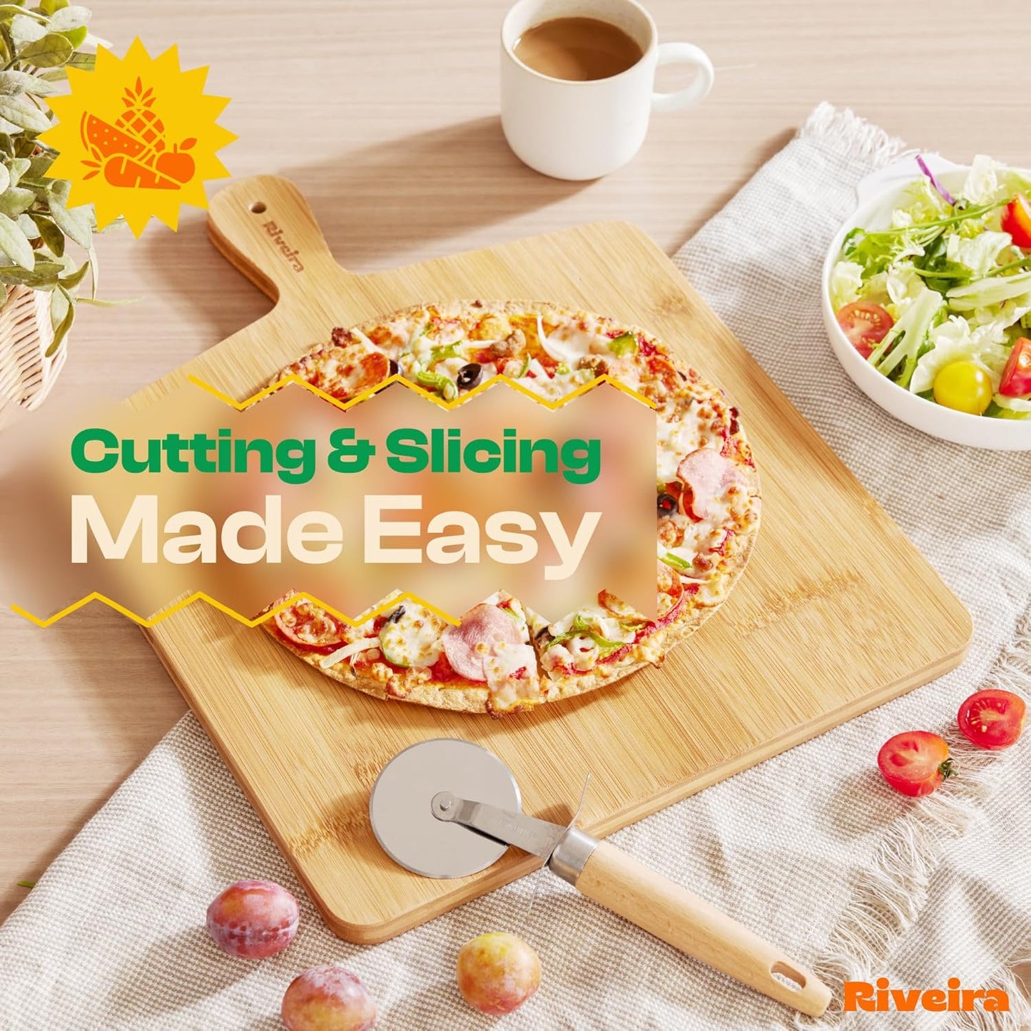 Riveira Brown Bamboo Wood Cutting Board – Gourmet Bamboo Grandeur: 17 x 13 Wooden Cutting Board – Wooden Cutting Boards For Kitchen Decorative – Innovative Juice Grooves Wooden Chopping Board