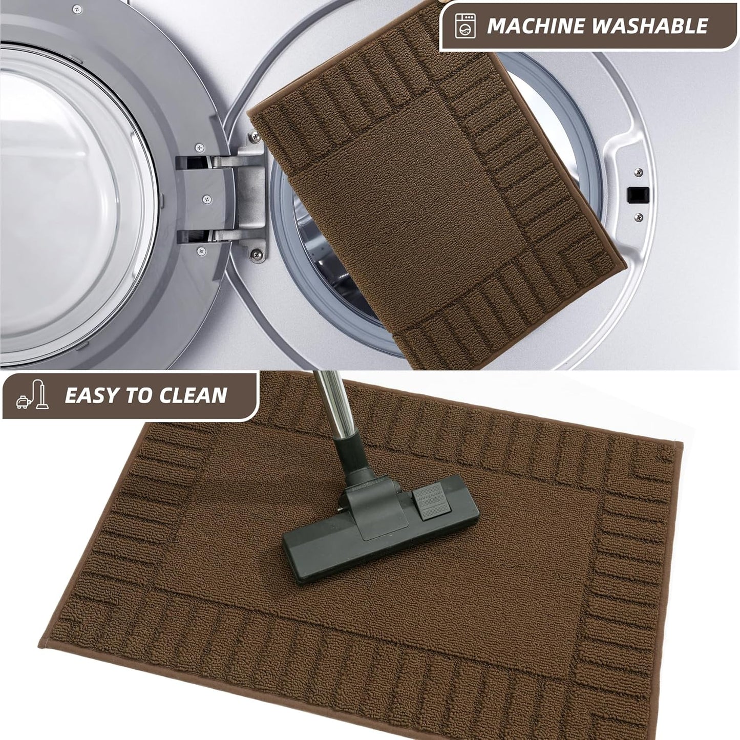 BEQHAUSE Kitchen-Rugs-Washable-Kitchen-Mats-for-Floor Non-Slip Kitchen Mats Set of 2 Absorbent Kitchen Runner Brown with TPR Backing 20x30inch/20x48inch