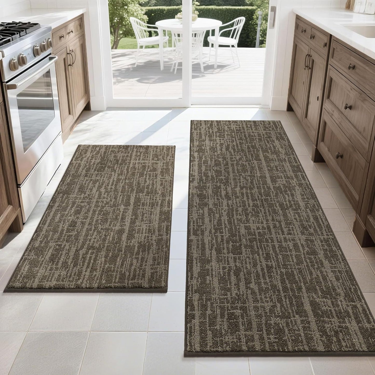 COSY HOMEER Kitchen Rugs Non Slip Washable 24"x36"+24"x60" Absorbent Soft Kitchen Mats for Floor Polyester Kitchen Runner Rug Sets of 2 Kitchen Floor Mats for Sink Mat,Hallway,Laundry,Light Brown