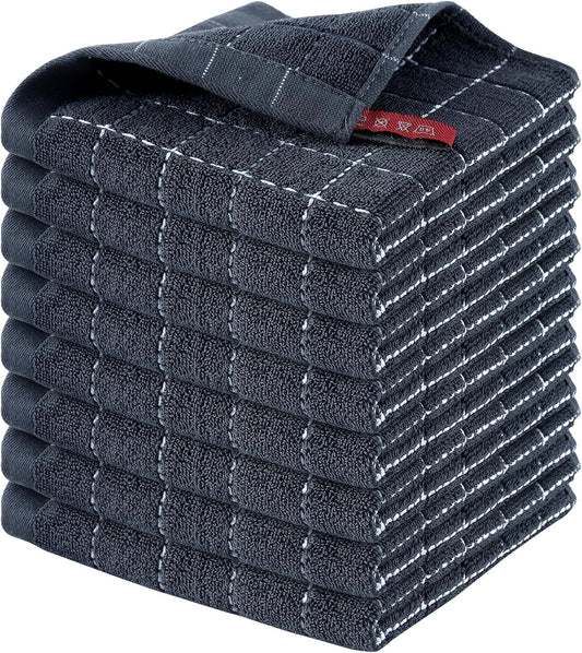 Homaxy 100% Cotton Terry Kitchen Dish Cloths, Ultra Soft and Absorbent Dish Towels for Kitchen, Suitable for Drying and Washing Dishes, 8 Pack, 12 x 12 Inches, Dark Grey