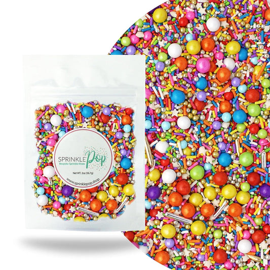Sprinkle Pop Rainbow Road Sprinkle Mix| Blend of White Red Orange Yellow Green Blue Pink Purple Rainbow Sprinkles Made in USA for Decorating Birthday Cakes Cookie Cupcakes Ice Cream Chocolate,2oz