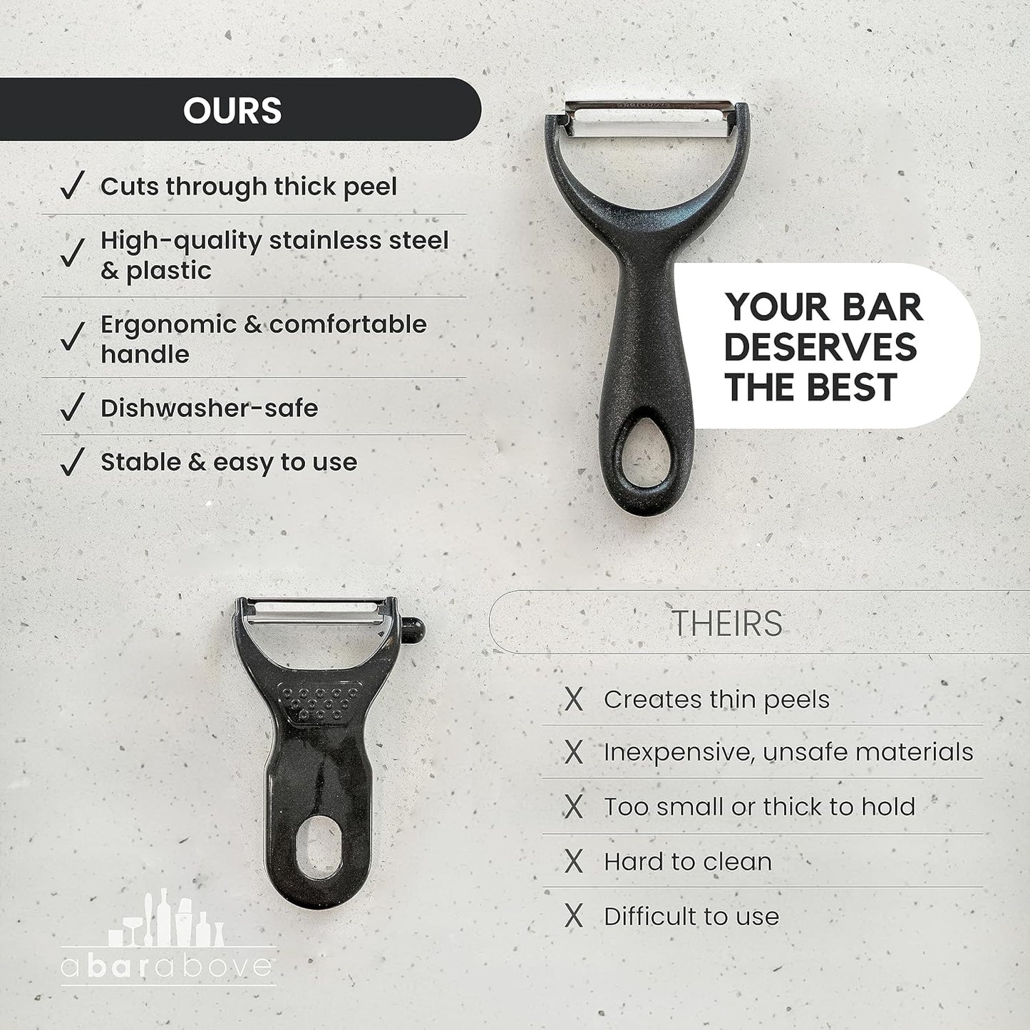 A Bar Above Stainless-Steel Citrus Peeler, Premium Fruit Peeler for Oranges, Lemons, and Limes, Bartender Garnish Tool for Cocktails, Professional Grade Zester, Durable Bar Tool for Home and Bar Use