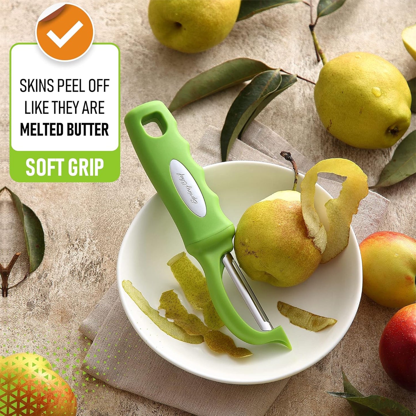 Spring Chef Premium Swivel Vegetable Peeler, Soft Grip Handle and Ultra Sharp Stainless Steel Blades - Perfect Kitchen Peeler For Veggie, Fruit, Potato, Carrot, Apple - Green