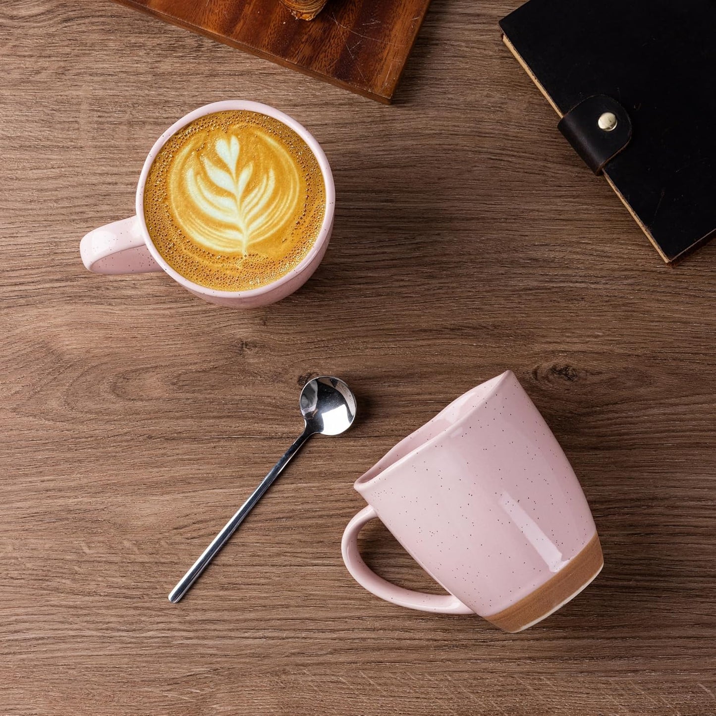 AmorArc 12oz Ceramic Coffee Mugs set of 6, Stylish Coffee Mugs with Rustic Terracotta Underside for Latte/Cappuccino/Milk/Cocoa, Dishwasher&Microwave Safe,