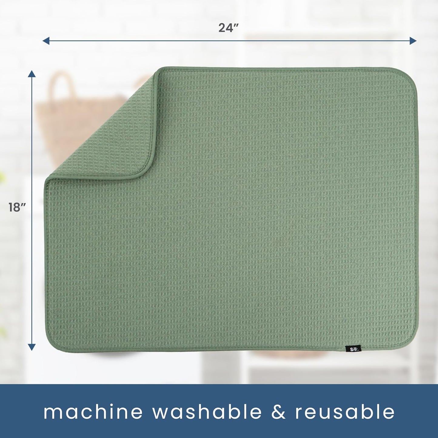 S&T INC. Dish Drying Mat XL, 18” x 24”, Absorbent Microfiber Kitchen Counter Mat, Dish Drying Pad for Dishes, Utensils, Pots and Pans, Extra Large, Sage Green