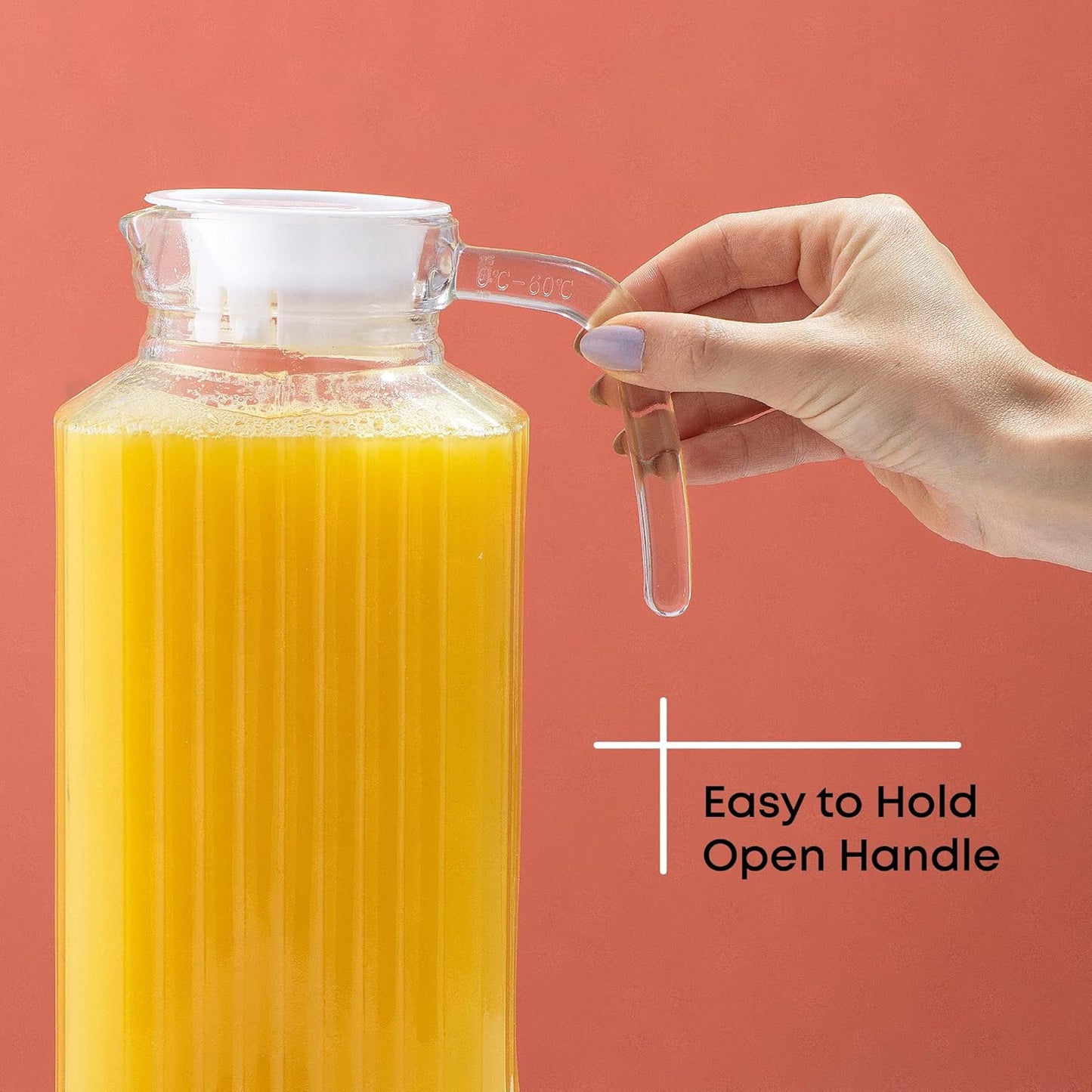 JoyJolt 60oz Glass Pitcher with Lid (2 Lids) - Beverage Serveware and Storage Container for Cold Drinks and Liquids. Juice Container, Water Jug, Fridge Pitcher for Iced Tea or Milk