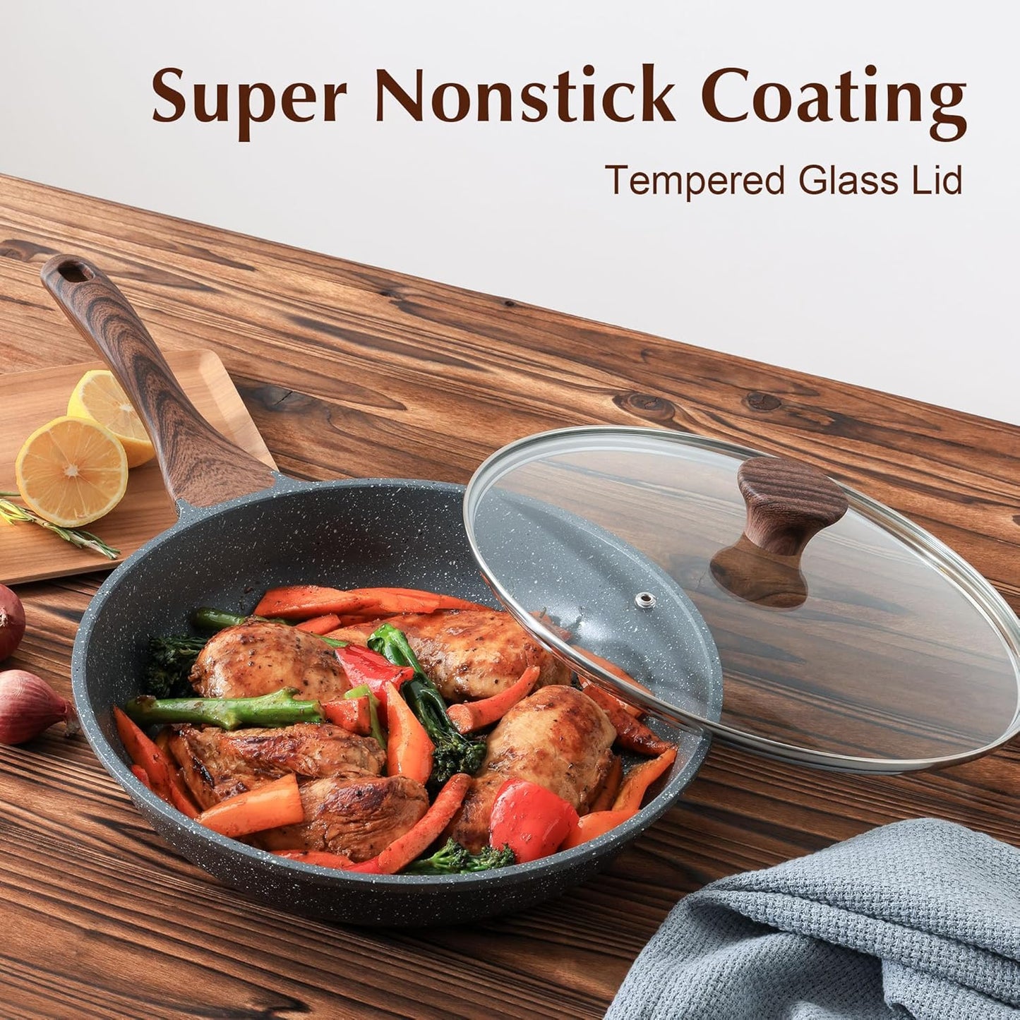 SENSARTE Nonstick Frying Pan Skillet with Lid, Omelet Pan with Cover, Healthy Cooking Chef's Pan, Kitchen Non Stick Pan, Free of Intentionally Added PFOA (11inch + Glass Lid)