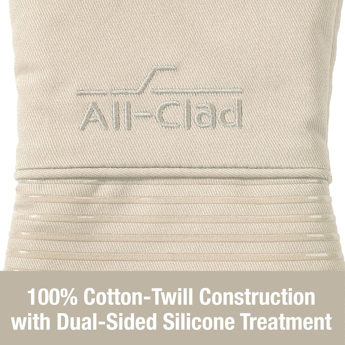 All-Clad Silicone Oven Mitts: Heat Resistant up to 500 Degrees - 100% Cotton & Silicone, 14"x7" Oven Mitt for Kitchen and Barbeque, 2-Pack, Almond