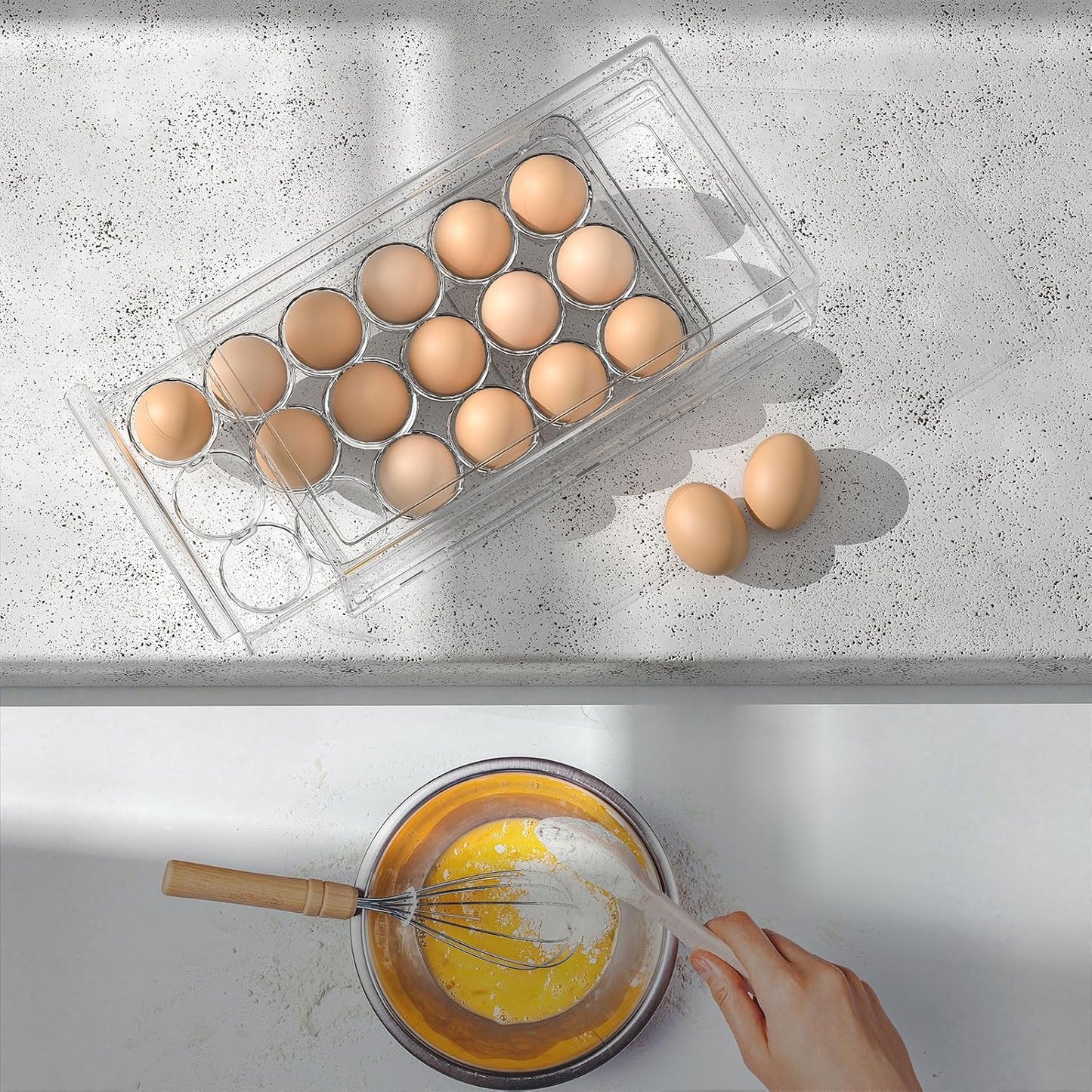 Egg Storage for Refrigerator, Stackable 18 Egg Holder for Fridge, BPA Free Refrigerator Organizer Bins, Transparent Egg Dispenser