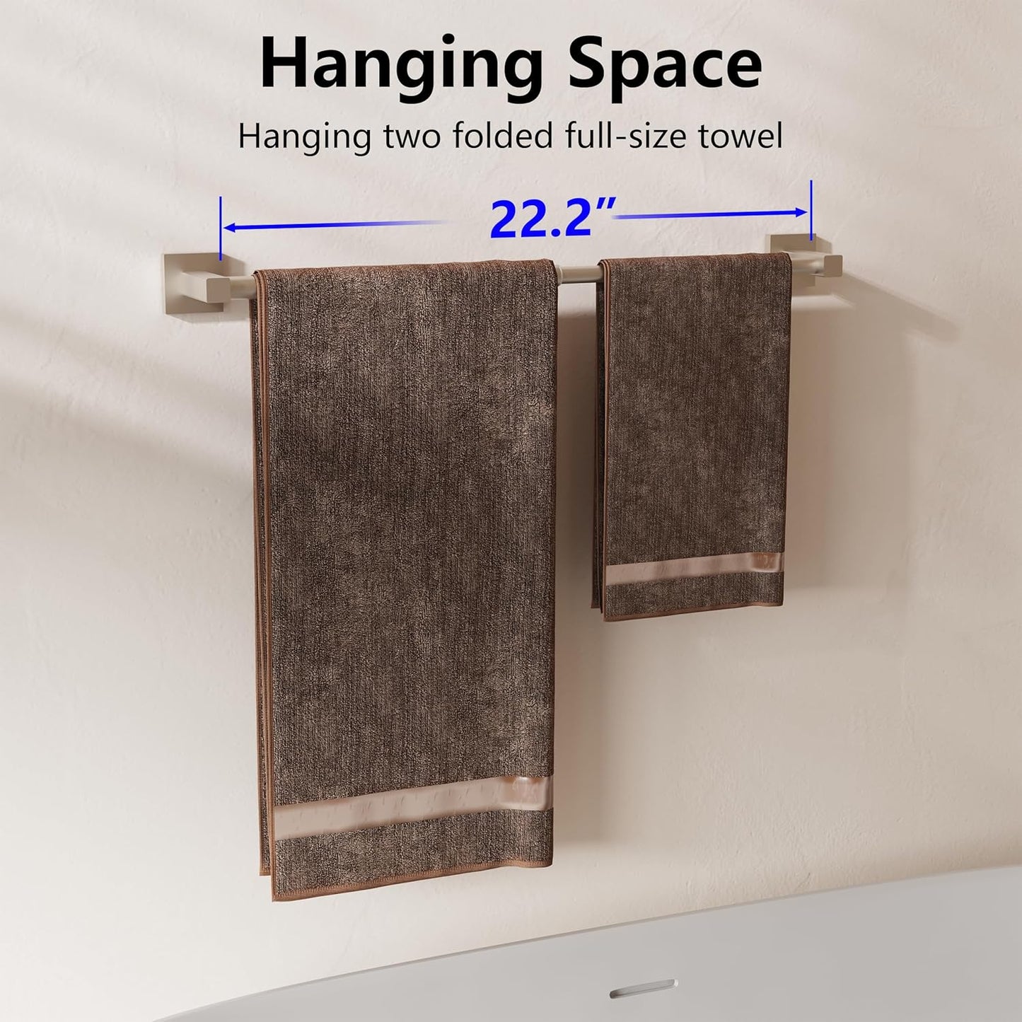 Adjustable Towel Bar, 14.4inch - 25.2inch Towel Rack, Wall Mounted for Bathroom, Kitchen Hand Towel Holder Cloths Hanger SUS 304 Stainless Steel Organizer Single Bar (Brushed Nickel)