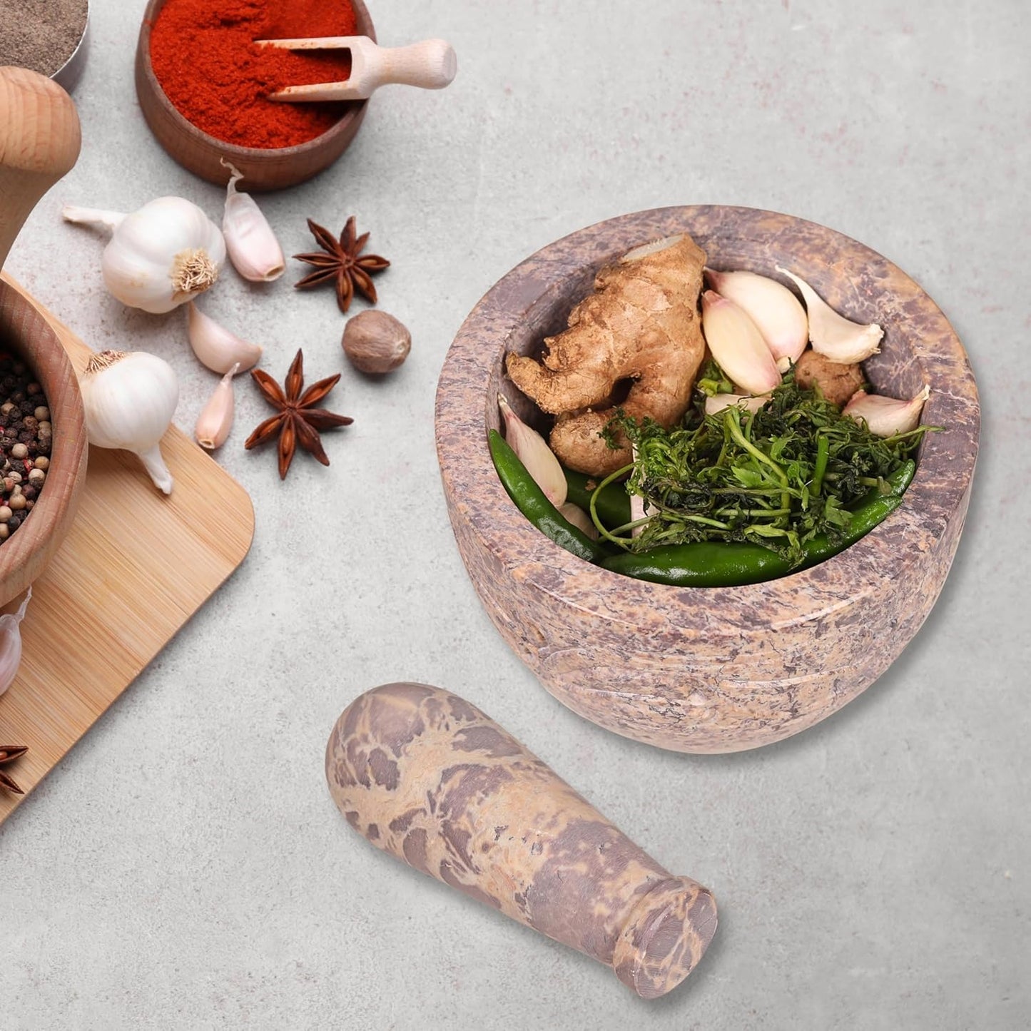 Mortar and Pestle, Made of Heavy Duty Polished Hard Stone, Natural Stone Grinder for Spices, Pastes, Herbs, Seasoning etc. (Natural)