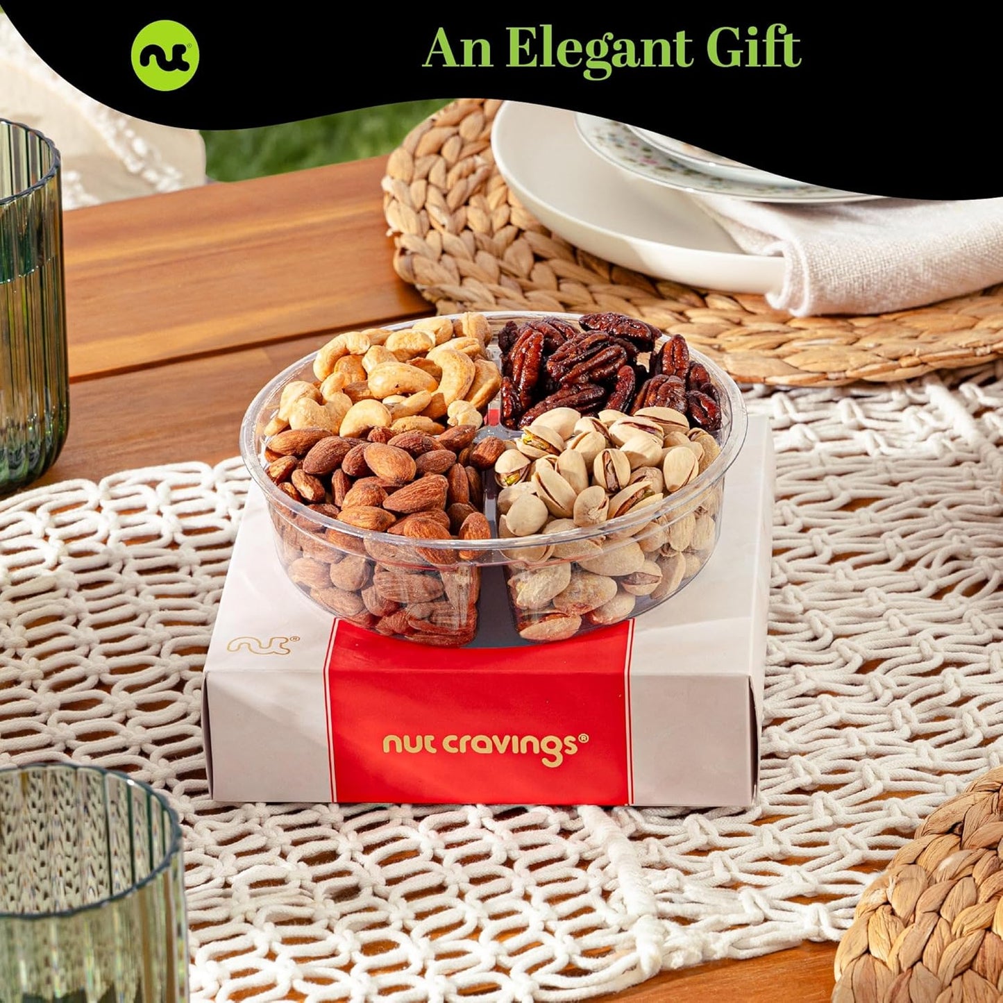 NUT CRAVINGS - Mixed Nuts Gift Basket in Red Gold Box (4 Assortments) Food Arrangement, Healthy Snack Care Package, Food Assortments