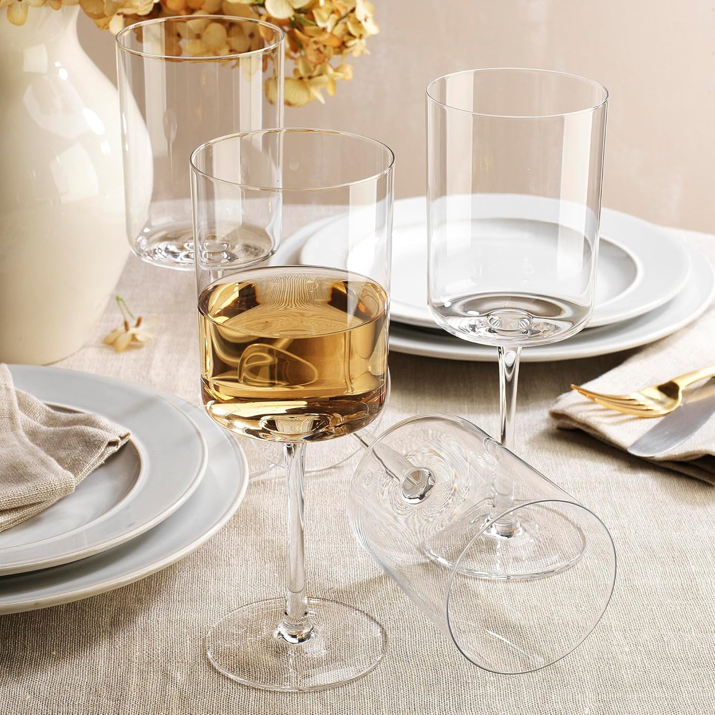 Square Wine Glasses Set of 4-16 oz - Crystal Wine Glass Set in Gift Packaging - Large Red Wine Glass on Long Stem - Housewarming Gifts New Home - Glasses Drinking Set - For White & Red Wine