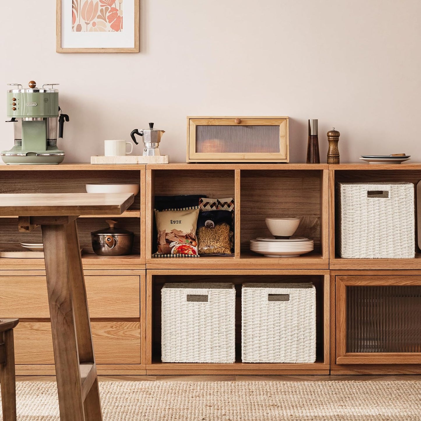 UBBCARE 3 Pack Wicker Basket, 11L×11H×10.5W inch Woven Paper Rope Storage Baskets for shelves, Foldable Cube Storage bin with Handle, Storage Basket for Organizing & Decor, White