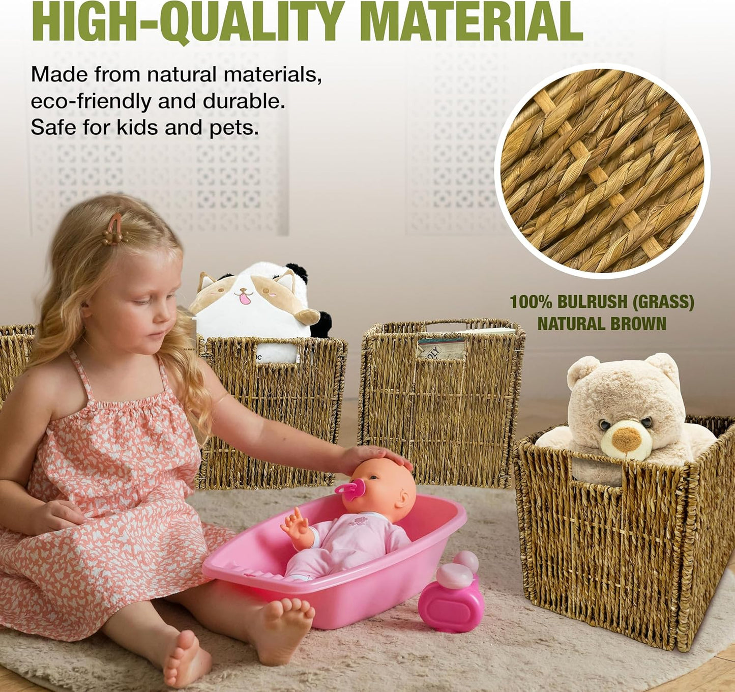 4 Pack Collapsible Storage Bins - 12x12 Wicker Storage Cubes, 12 inch Storage Baskets For Organizing, IKEA Shelves, Kallax Inserts, Closet, Office – Foldable Storage Basket For Shelves, Toys, Clothes