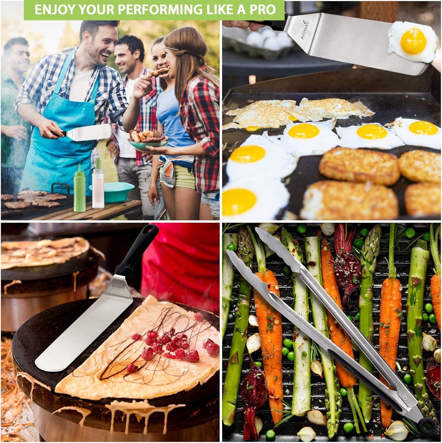 Metal Spatula Set of 4 - Griddle Accessories kit - Grill Flat Spatula Pancake Flipper Hamburger Turner - Metal Utensil Great for BBQ Grill Flat Top Cast Iron Griddle - Commercial Grade