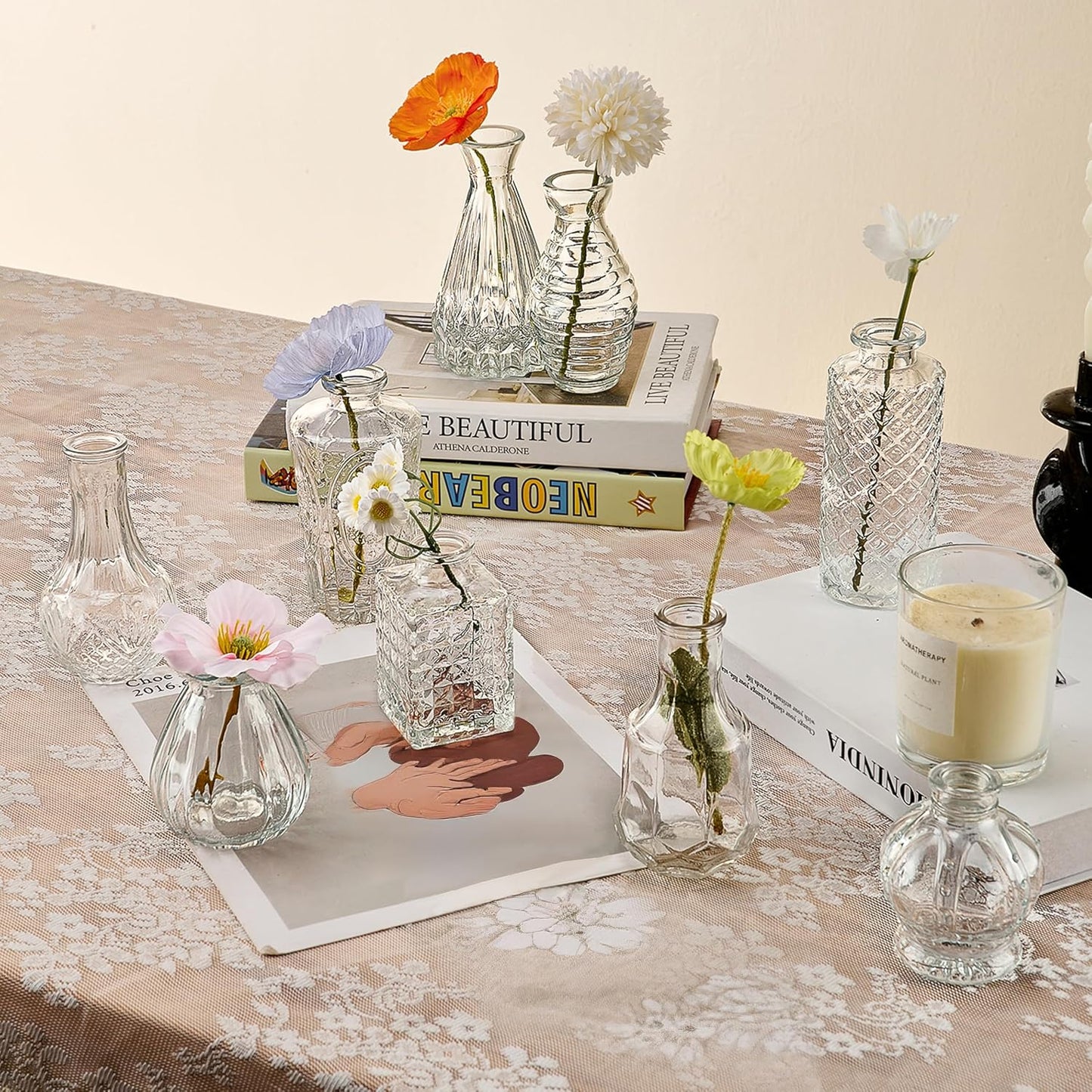 Glass Bud Vase Set of 40 Pcs Small Minimalist Vases for Flowers, Vintage Rustic Home Decor for Table Centerpiece Wedding Party, Modern Clear Aromatherapy Bottle for Living Room Bedroom